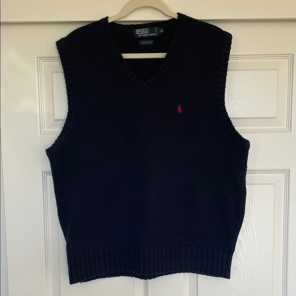 Polo Ralph Lauren 100% Cotton Navy Blue Knit Sweater Vest Men's XL